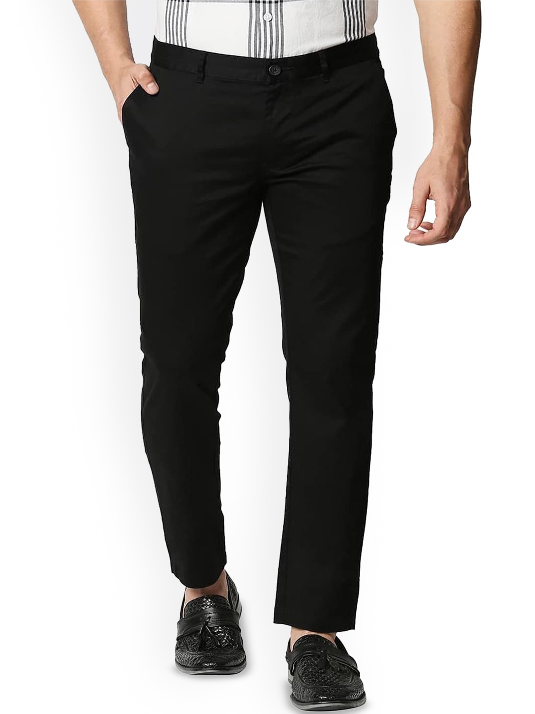 

Basics Men Tapered Fit Low-Rise Trousers, Black