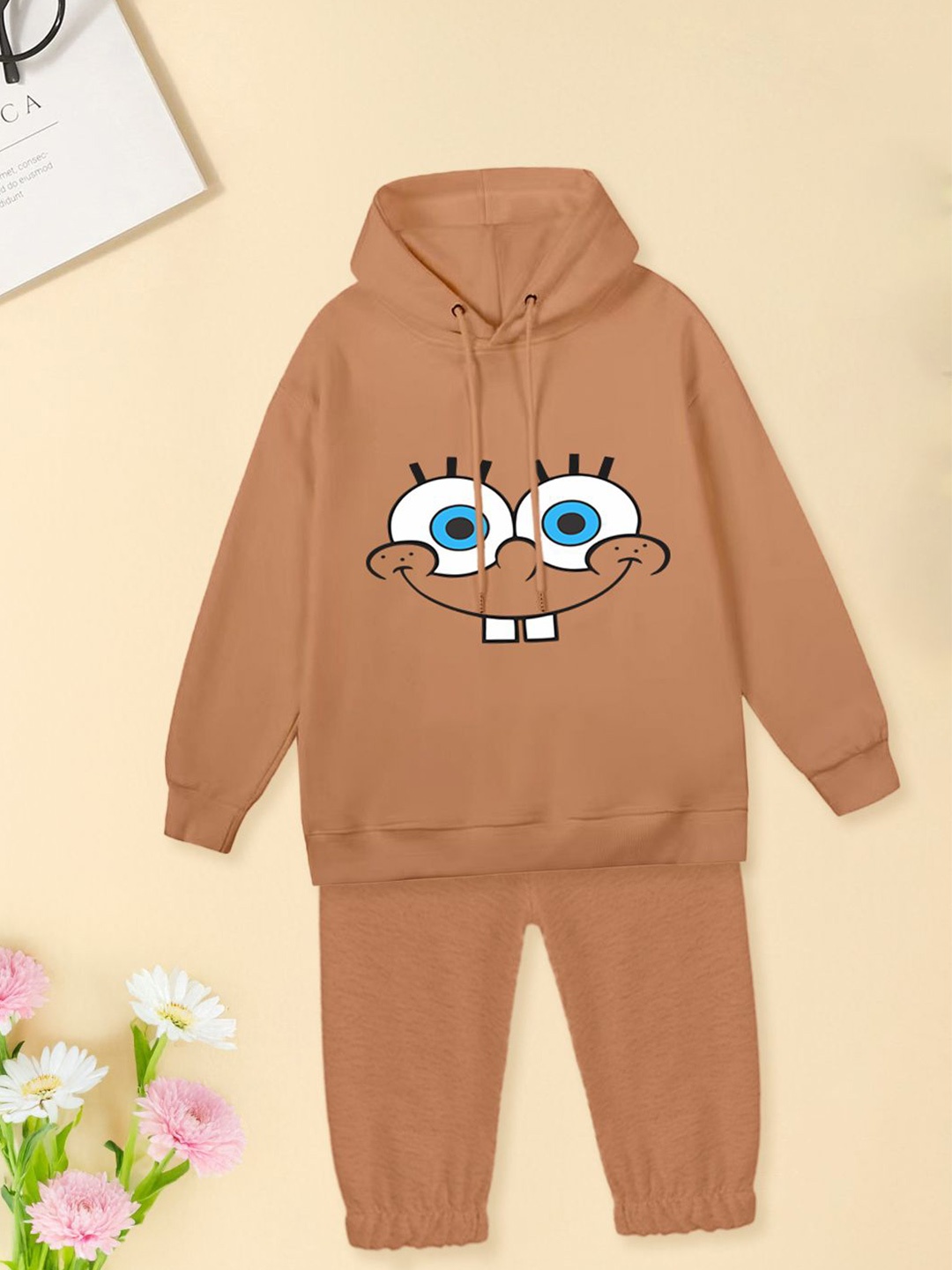 

FOREVER FRIDAY Boys Printed Hooded Pure Cotton Sweatshirt With Joggers, Peach