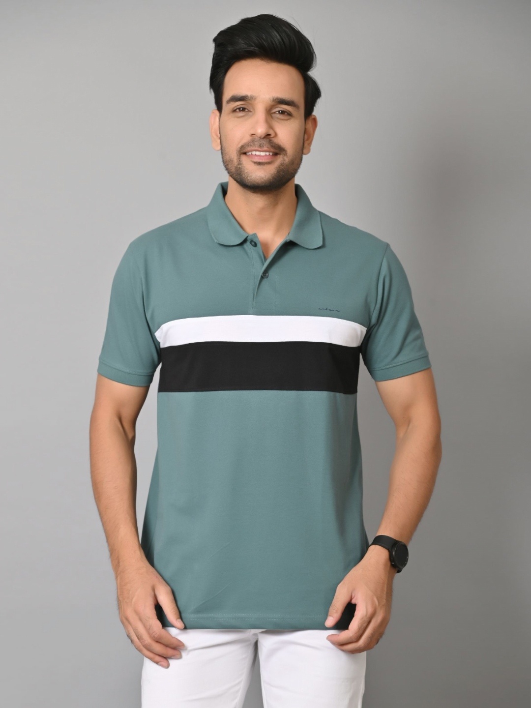 

ARBOUR Men Striped Polo Collar Cotton Slim Fit T-shirt, Grey