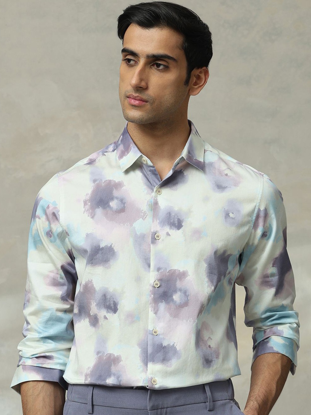 

Mufti Men Slim Fit Spread Collar Abstract Printed Cotton Casual Shirt, Purple