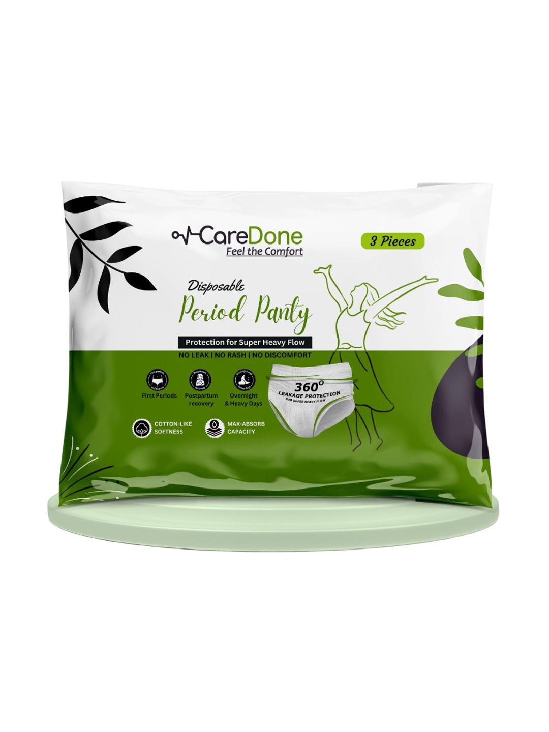 

CareDone Disposable Leak Proof Overnight Protection Cotton Period Panty - 3Pcs - XL, White