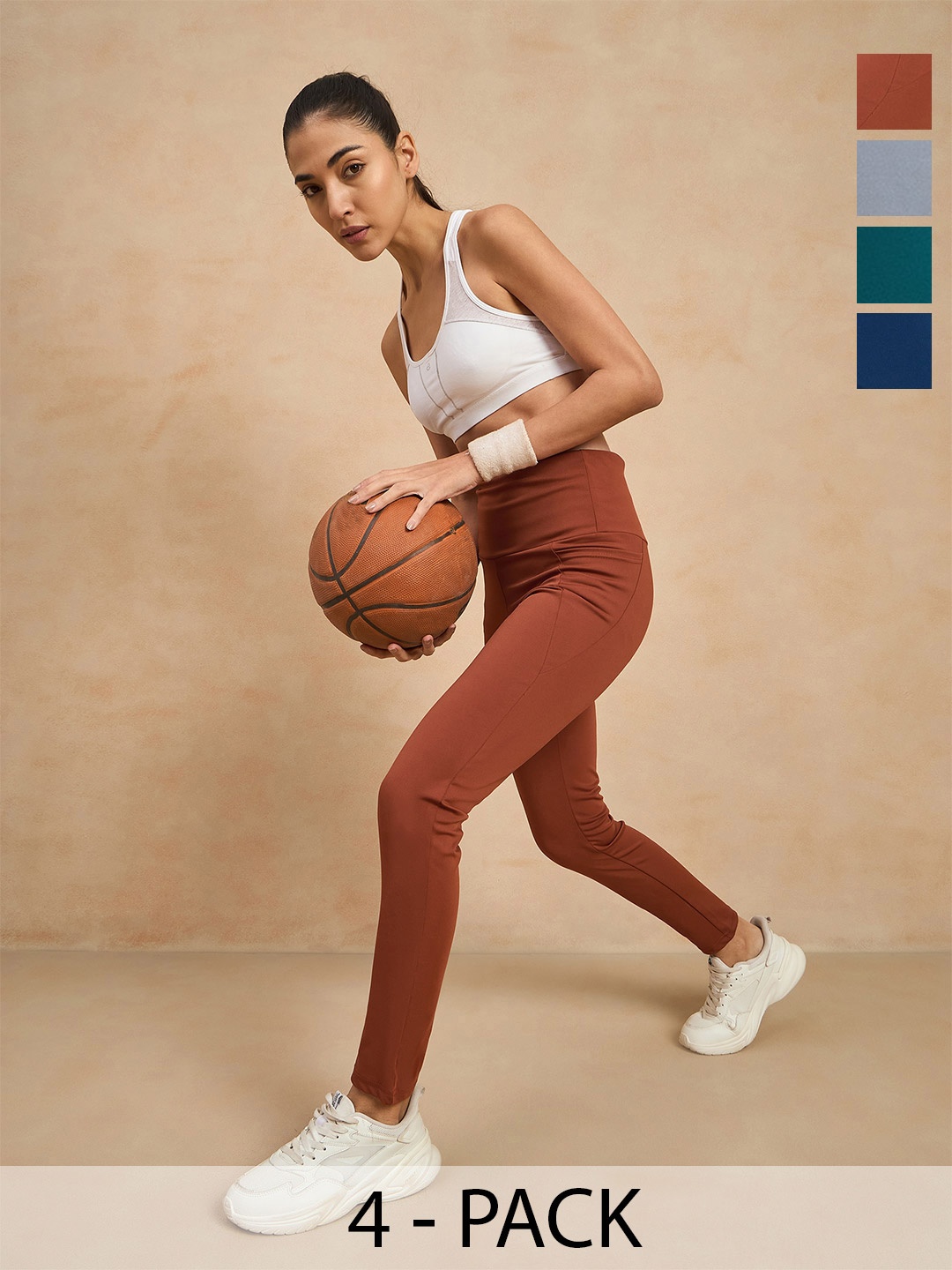 

COLOR CAPITAL Women Pack of 4 Antimicrobial Ankle Length Tights, Rust