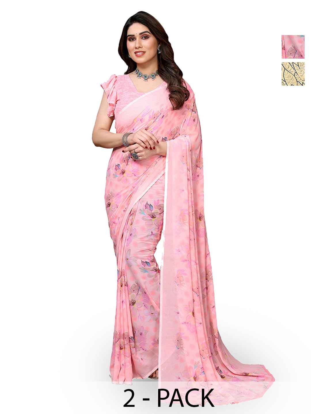 

Moda Rapido Floral Poly Georgette Saree, Pink