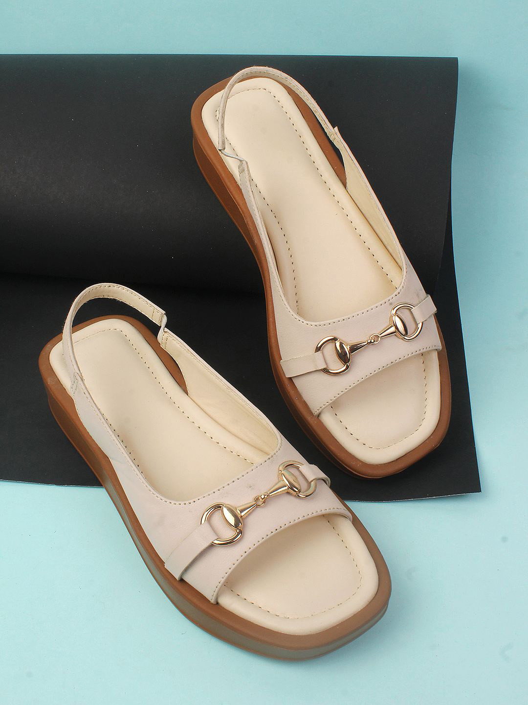 

Mast & Harbour Women Open Toe Flats, Beige