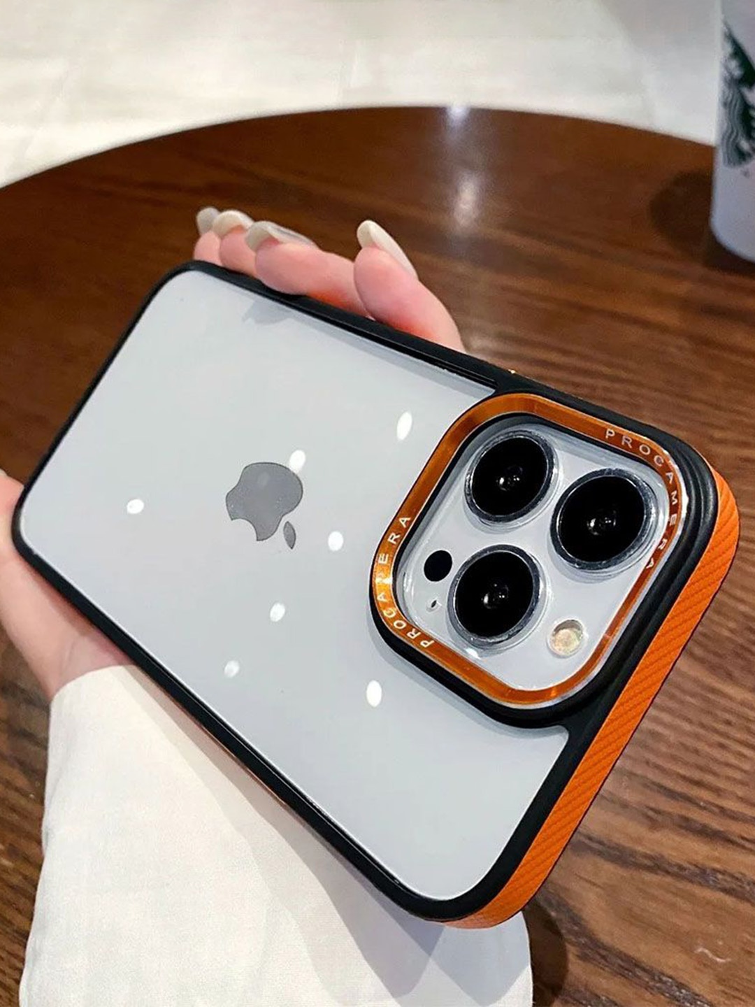 

Luxury Kase LK084 Solid iPhone 14 Pro Carbon Fiber Texture Leather Frame Plus Back Case, Orange