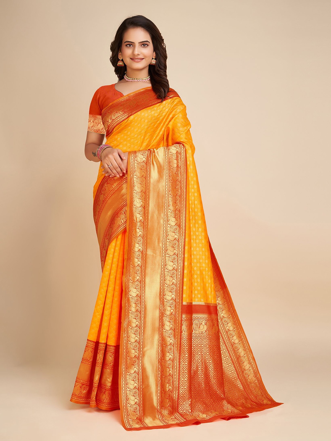 

bigben textile Woven Design Zari Banarasi Saree, Yellow