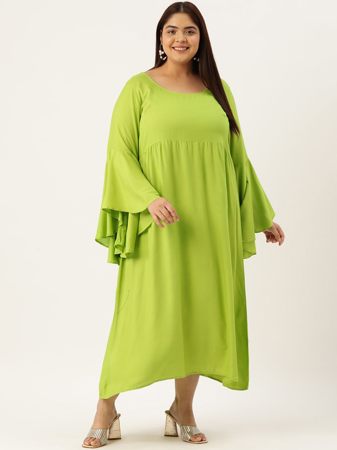 

theRebelinme Bell Sleeve A-Line Maxi Dress, Green