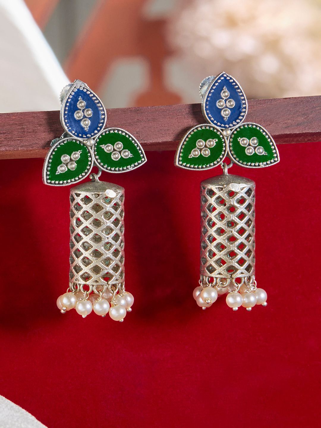 

Priyaasi Silver Plated Oxidized Dome Shaped Jhumkas Earrings