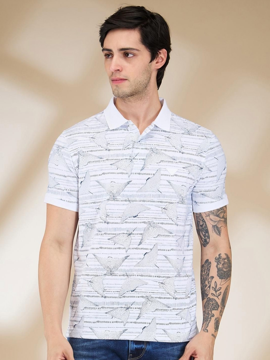 

Being Human Men Printed Polo Collar Slim Fit T-shirt, White