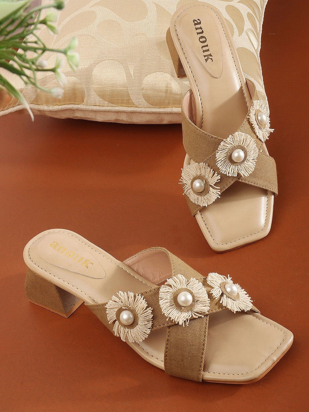 

Anouk Women Ethnic Block Sandals, Beige