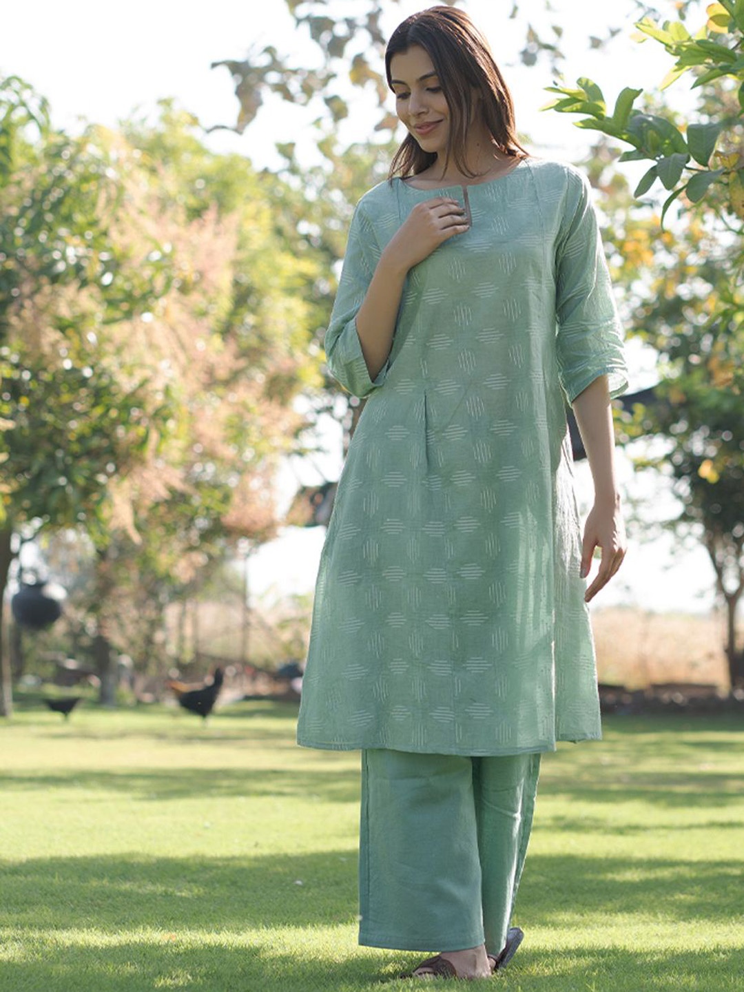 

JITI Printed Pure Cotton Kurta with Palazzos, Sea green