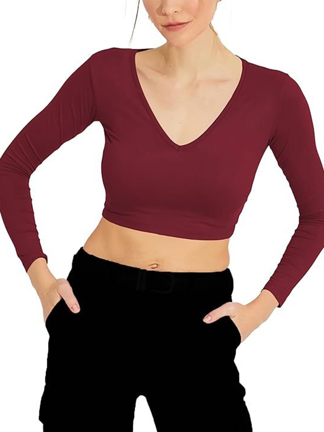 

SHAHVEER CREATION Women Cotton Crop Top, Maroon