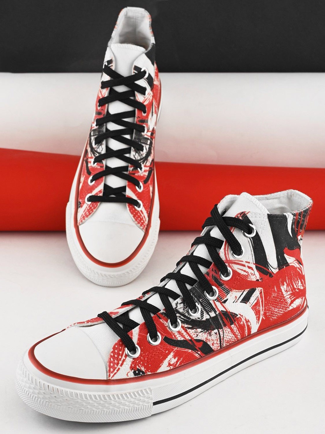 

CROWCIA LONDON Men Printed High-Top Sneakers, White
