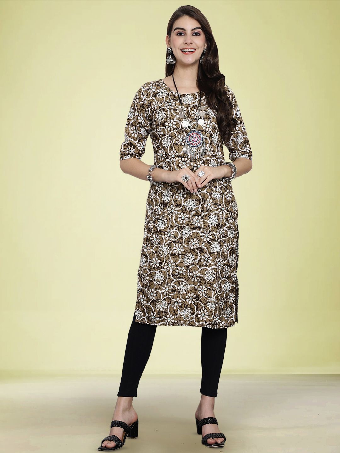 

Moda Rapido Floral Printed Straight Kurta, Olive