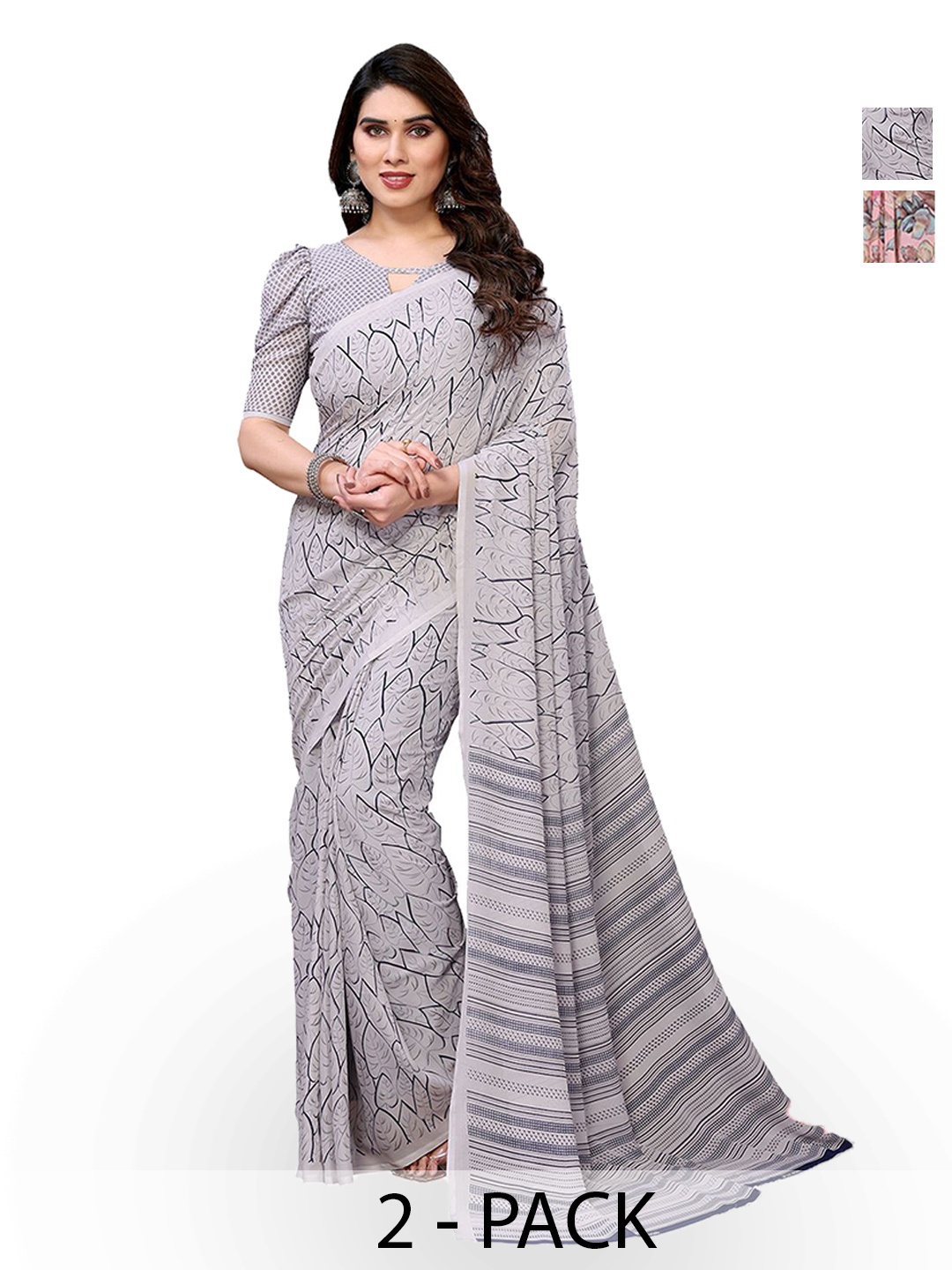 

Moda Rapido Floral Poly Georgette Saree, Grey