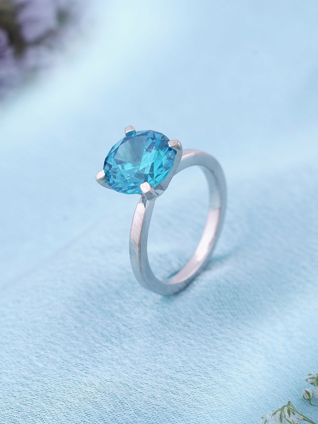 

Zalkari Silver-Plated Cubic Zirconia Studded Finger Ring