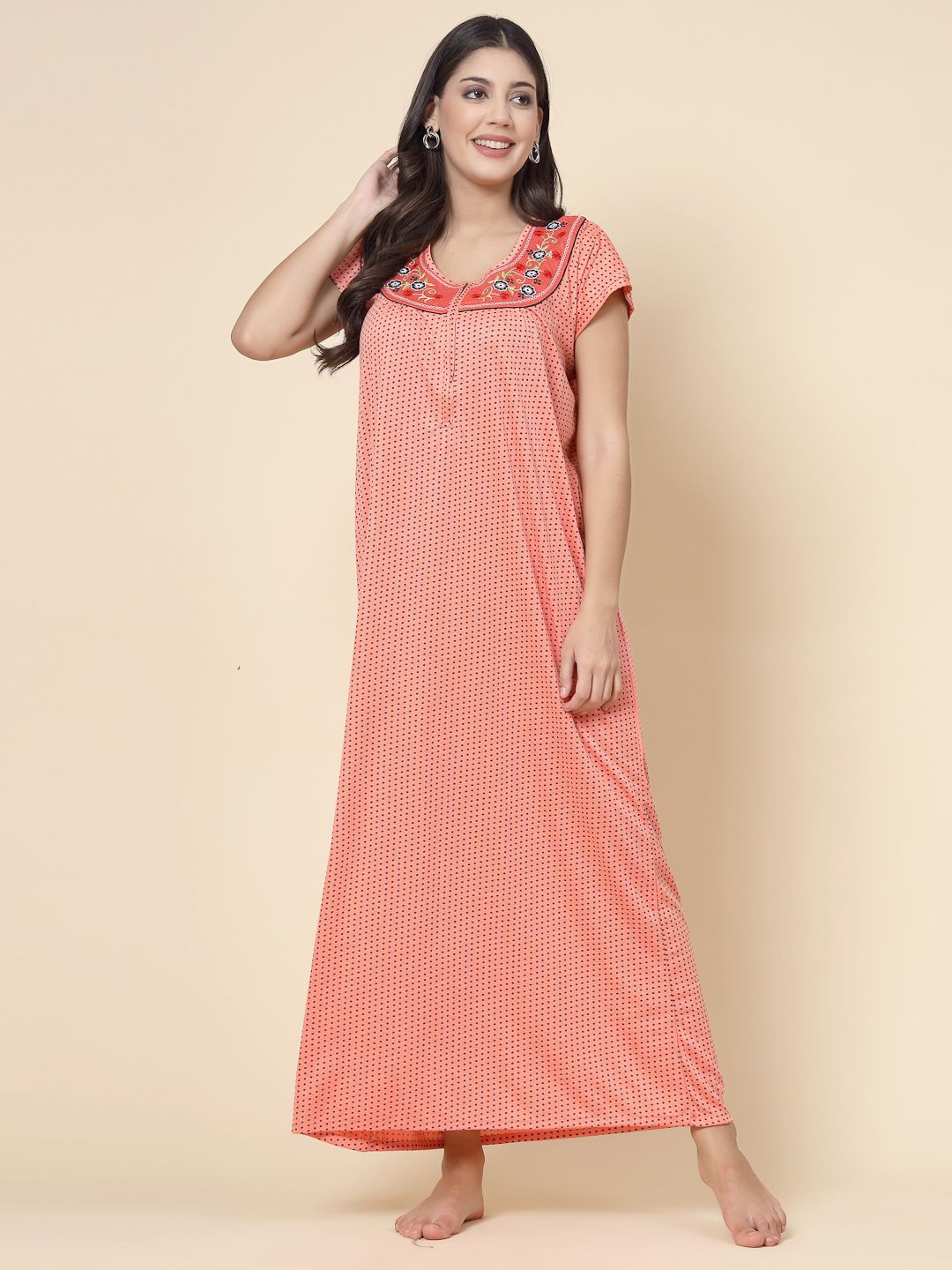 

CHUI MUI Printed Maxi Nightdress, Peach