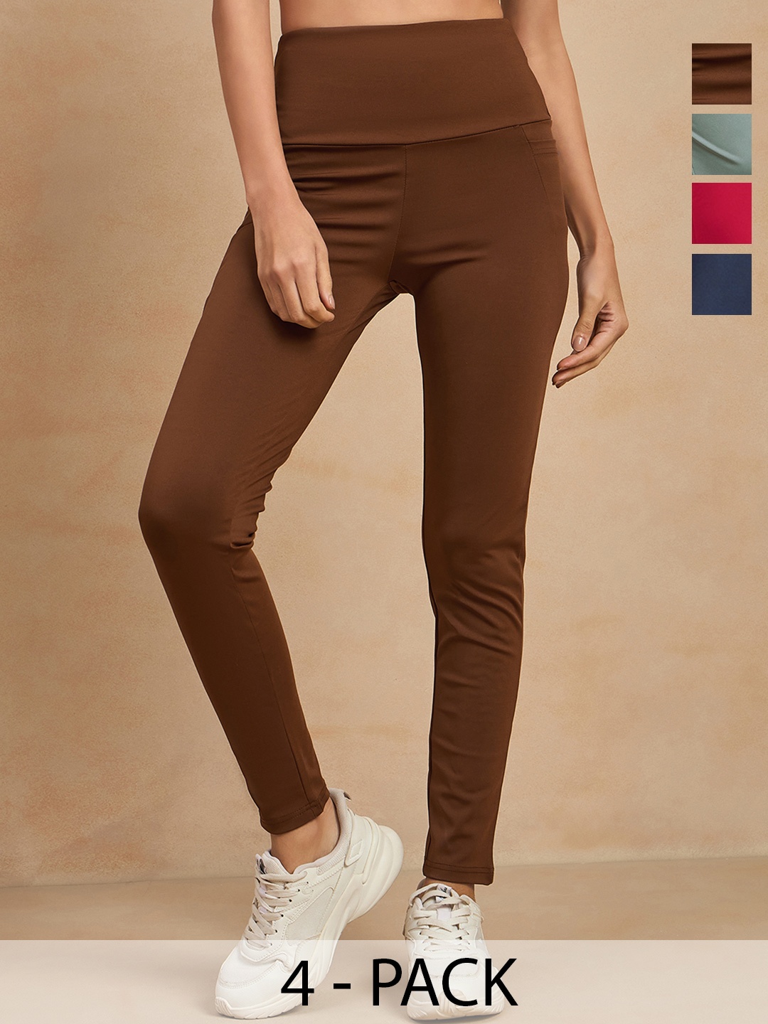 

COLOR CAPITAL Women Pack of 4 Skin Fit Antimicrobial Tights, Brown
