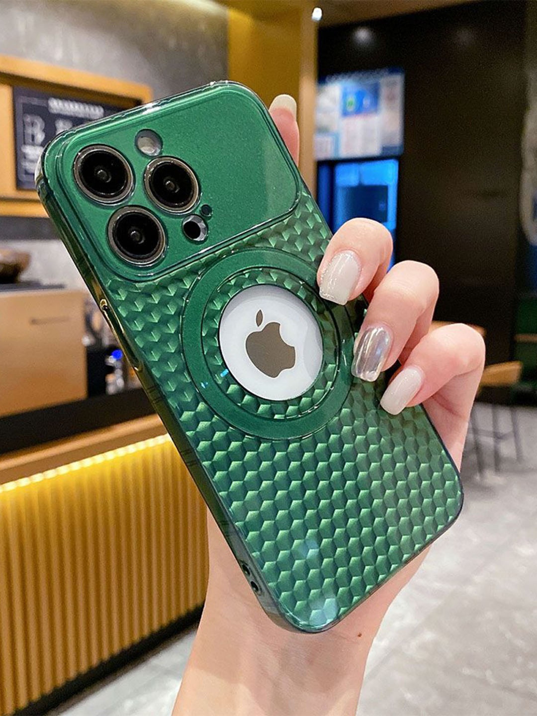 

Luxury Kase LK088 Geometric Printed iPhone 12 Pro Max Hollow Out Mag-Safe Back Case, Green