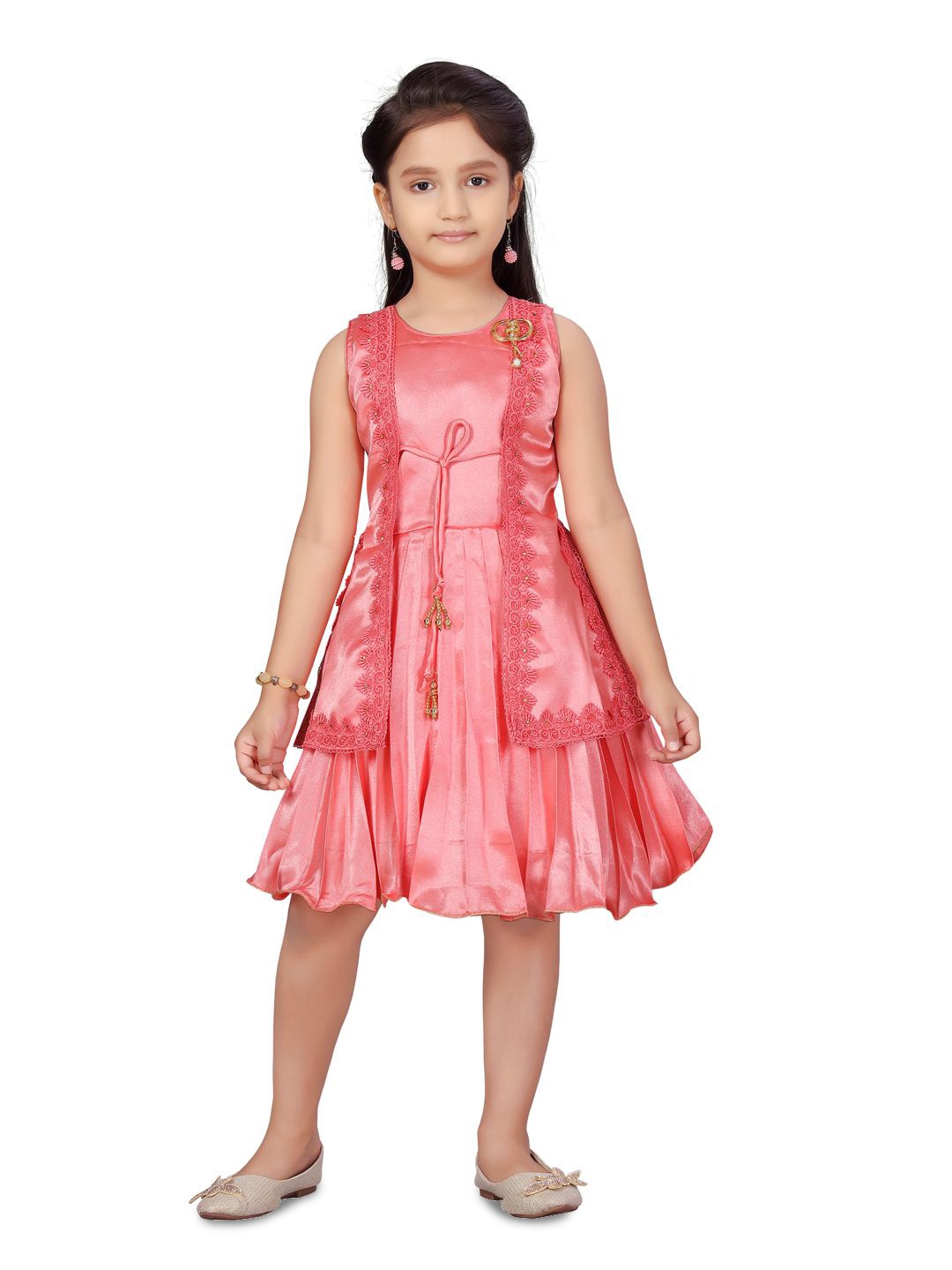 

YK Girls Floral Embroidered Fit & Flare Dress, Peach