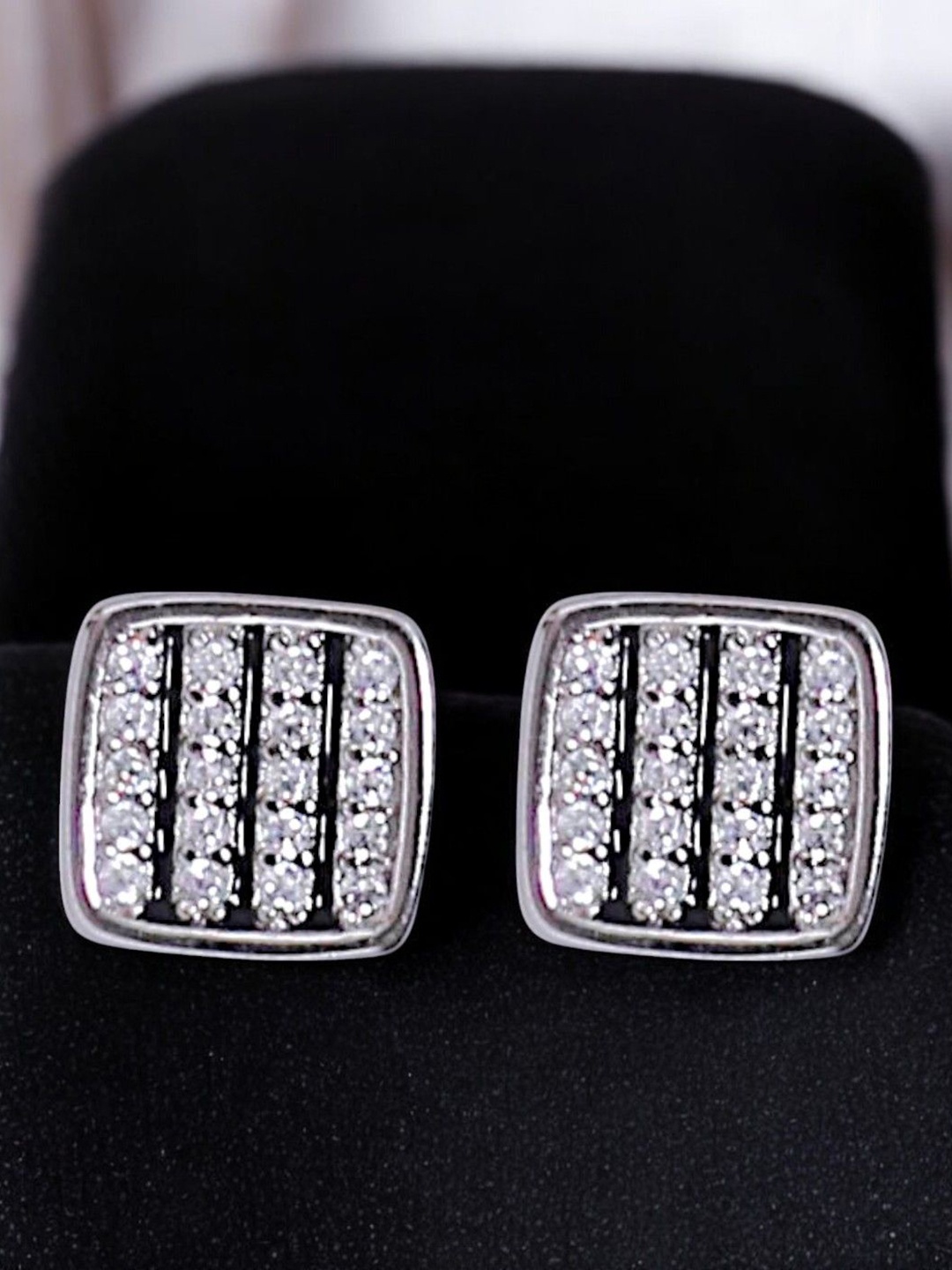 

Taraash 925 Sterling Silver Cubic Zirconia Studded Square Studs