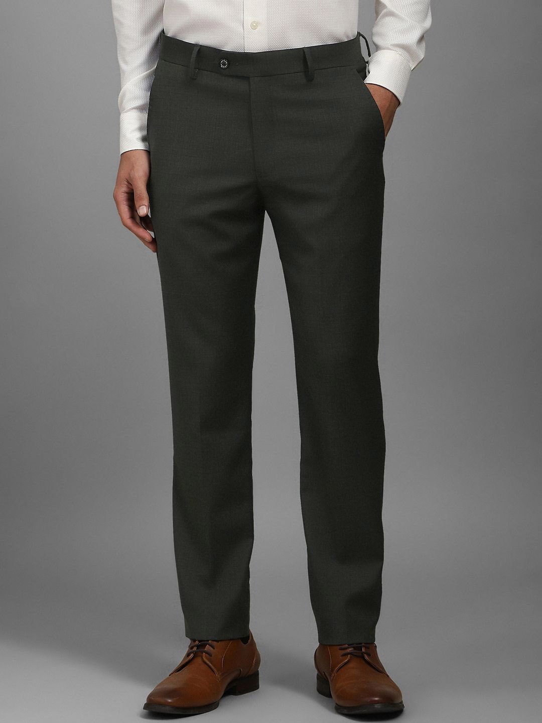 

Louis Philippe Men Checked Slim Fit Trousers, Green