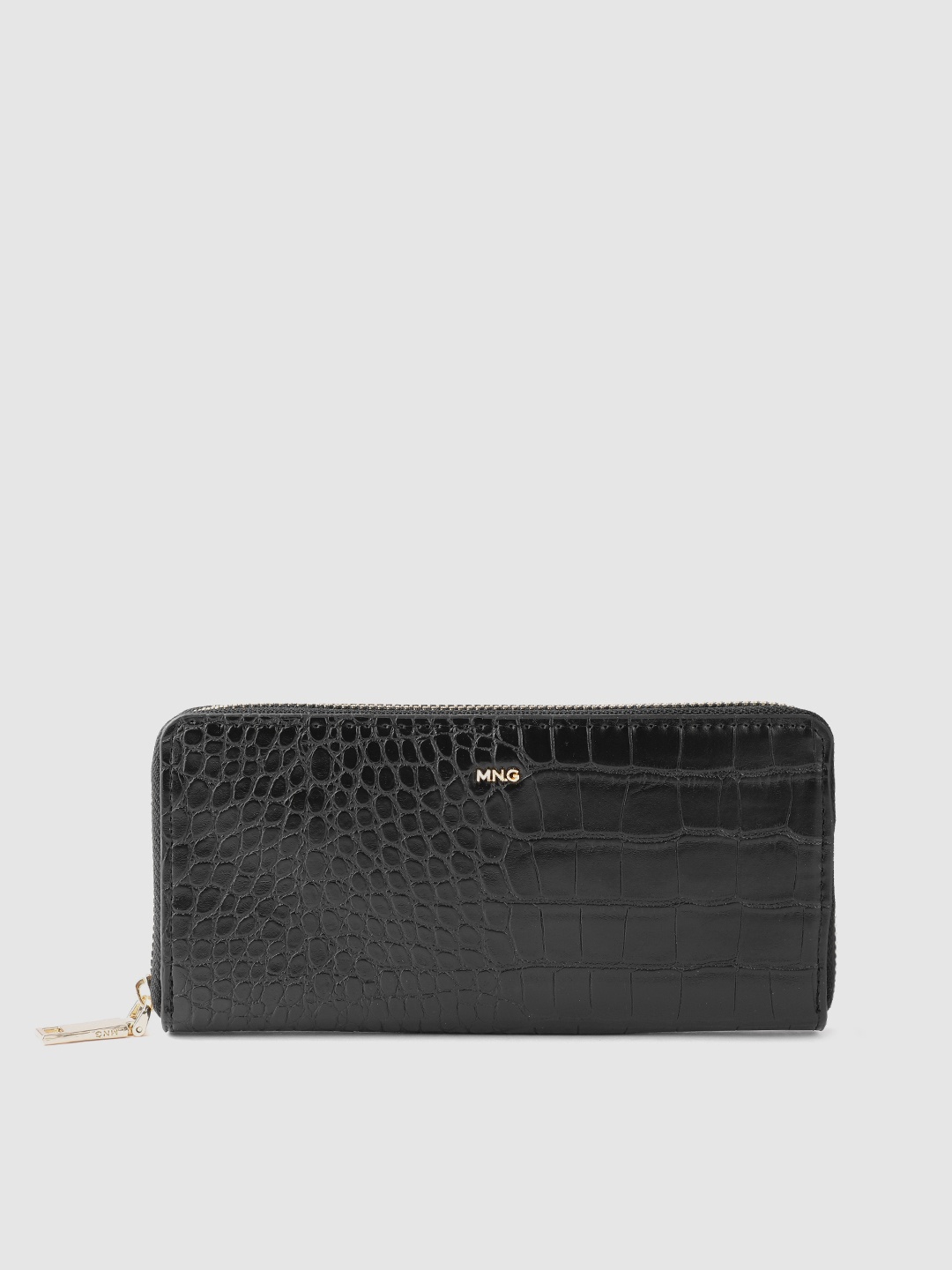 

MANGO Women Croc-Effect Zip Around Wallet, Black