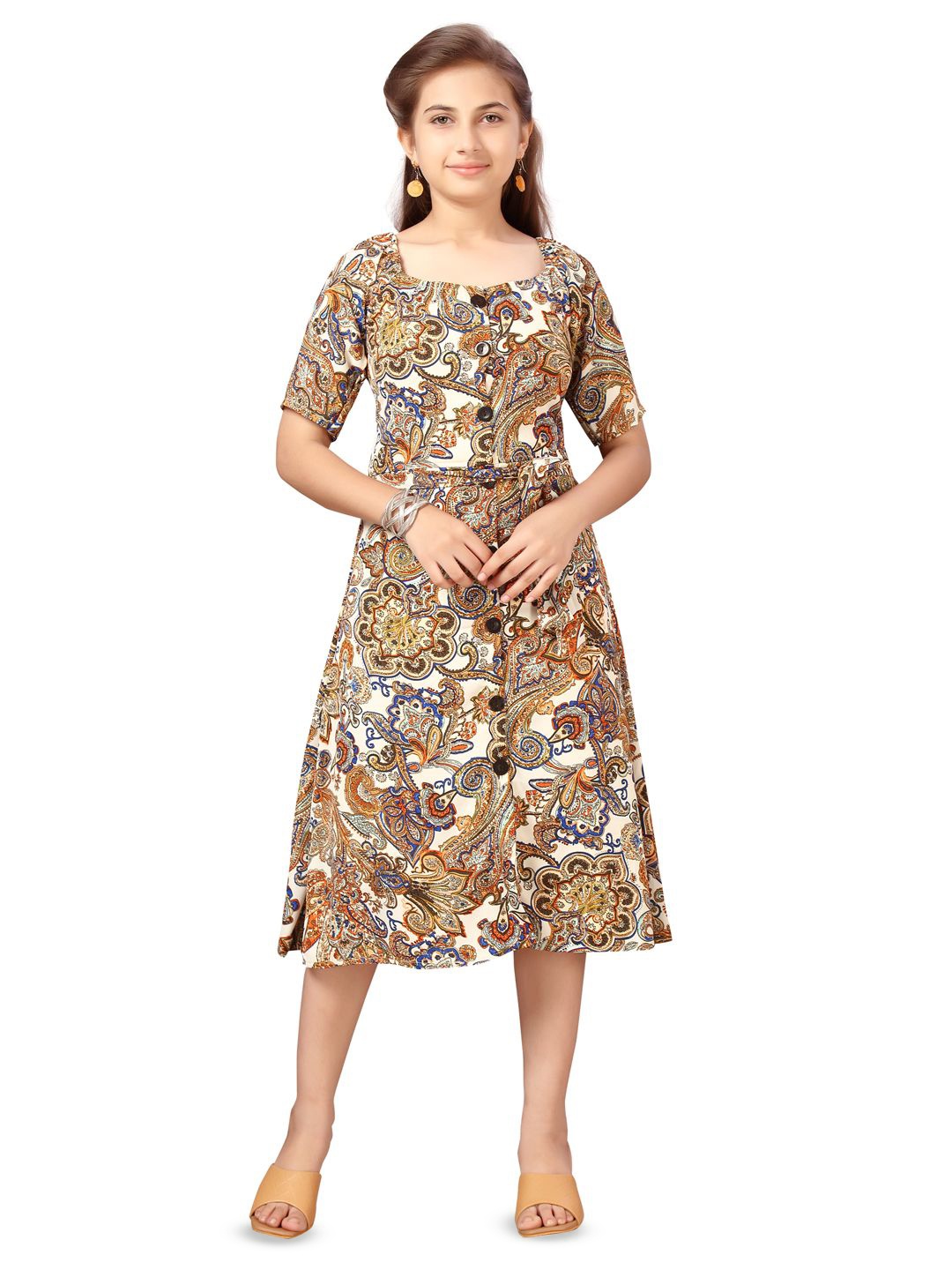 

YK Floral Print Net A-Line Midi Dress, Multi