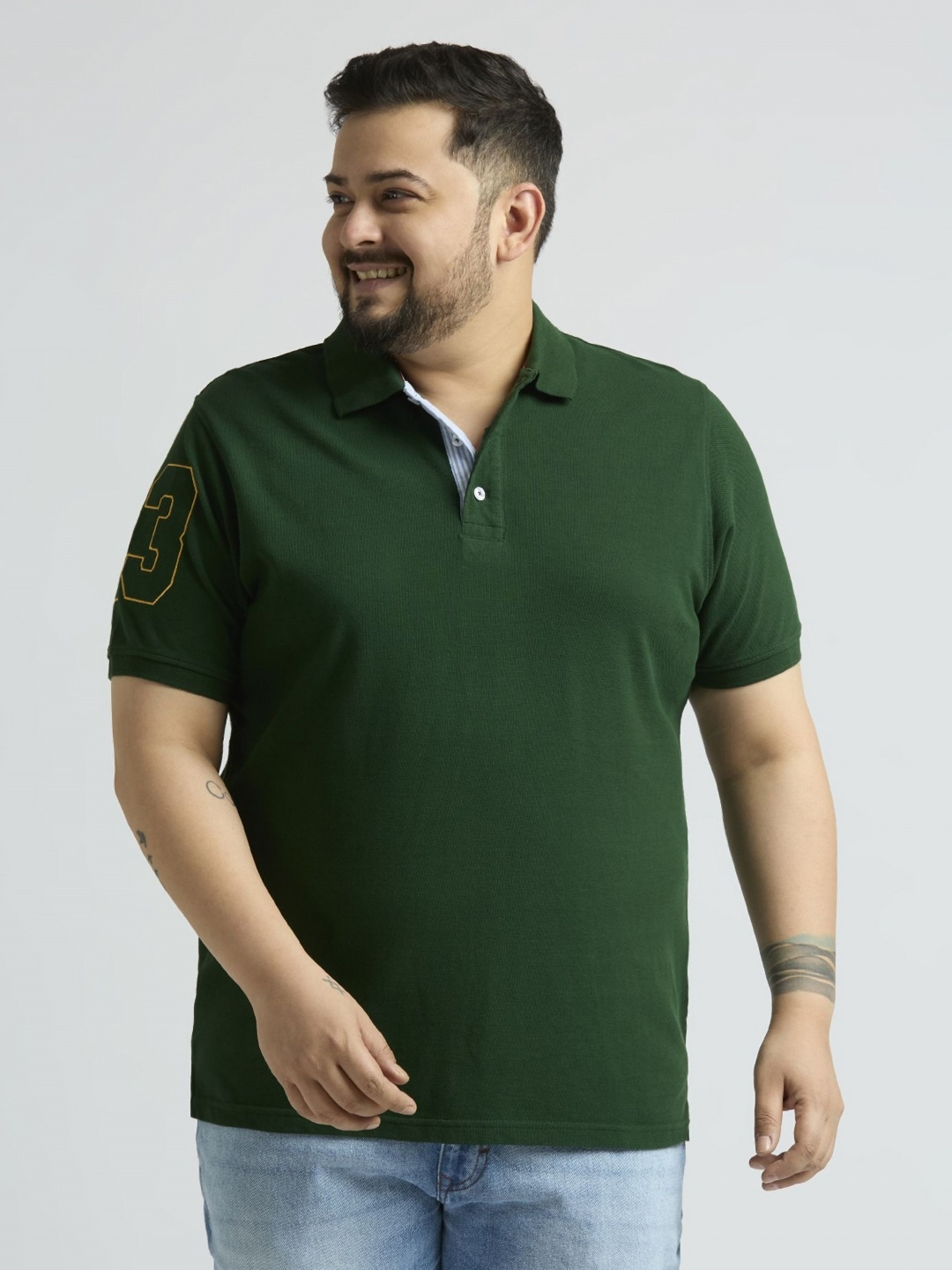 

Sizeupp Men Plus Size Solid Polo Collar Cotton T-shirt, Green