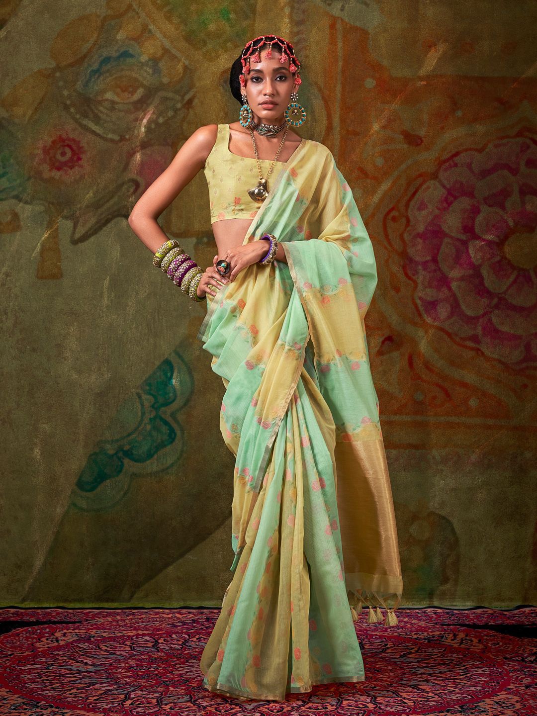 

Mitera Woven Design Jamdani Saree, Yellow