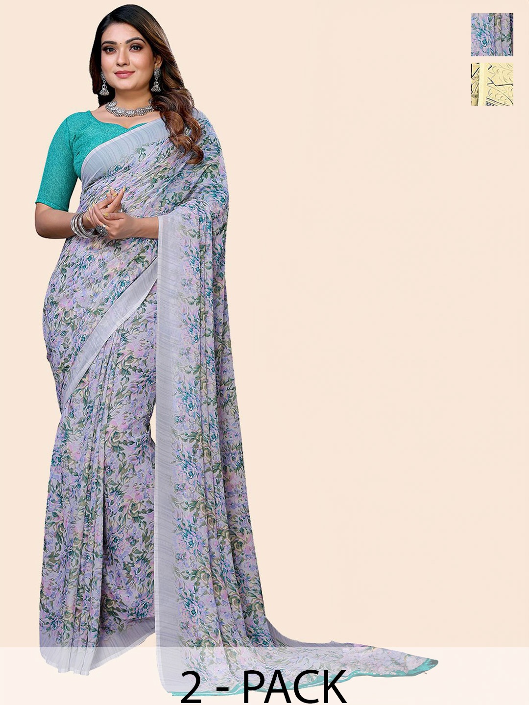 

Moda Rapido Floral Poly Georgette Saree, Grey