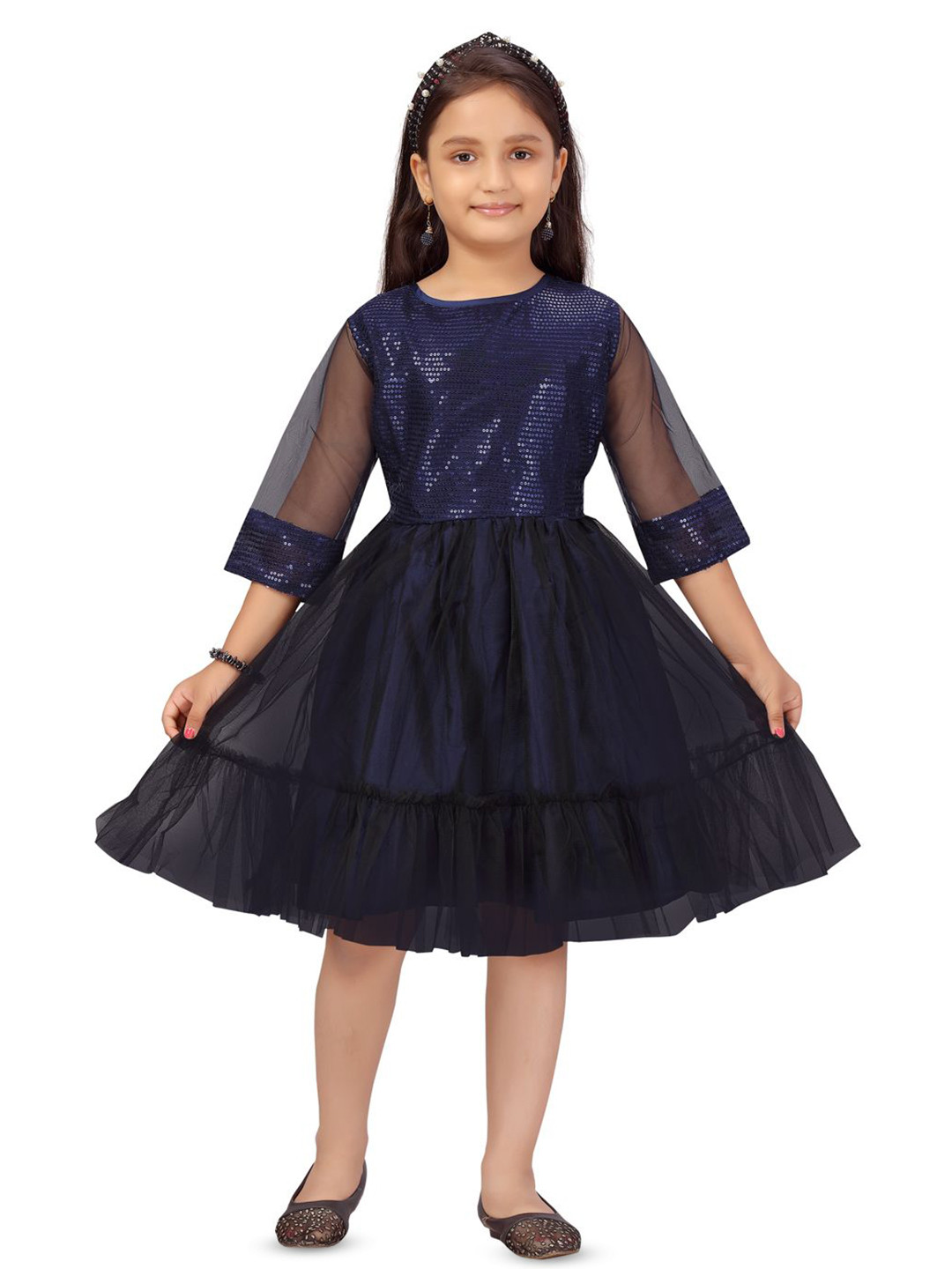 

YK Girls Fit & Flare Midi Dress, Navy blue