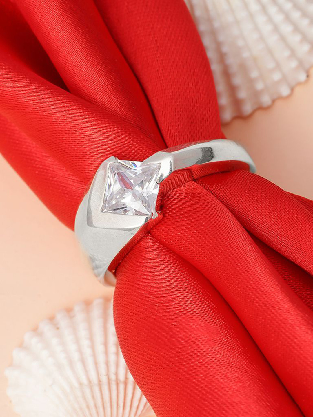

Zalkari Silver-Plated Cubic Zirconia Stone-Studded Finger Ring