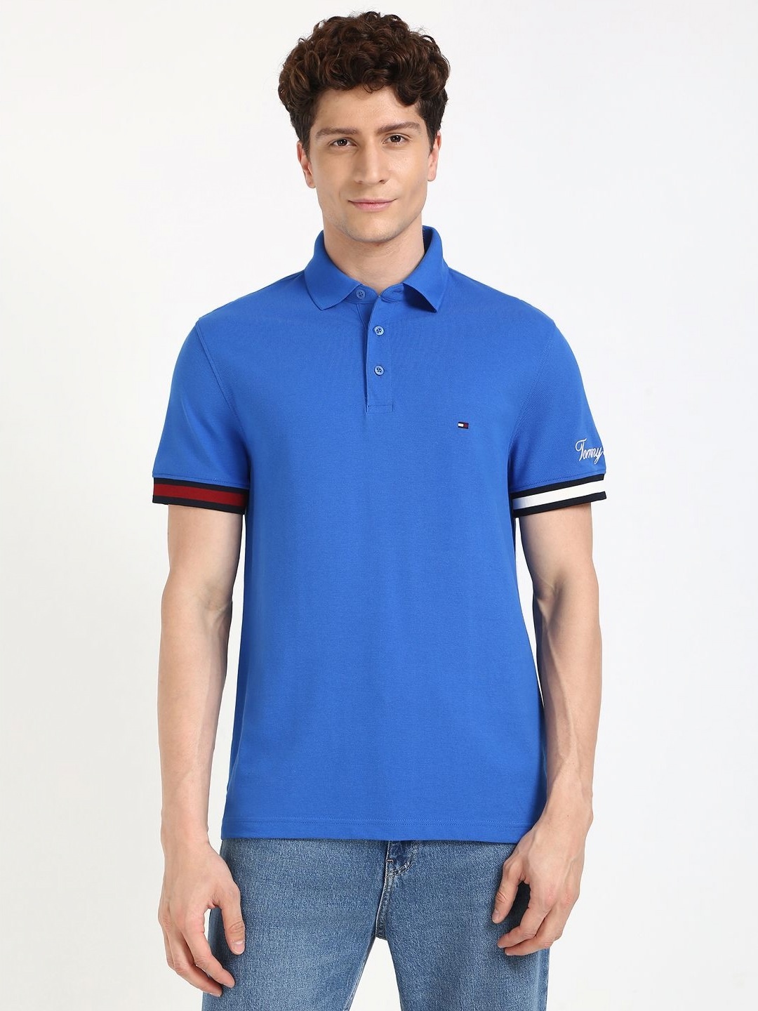 

Tommy Hilfiger Men Solid Polo Collar Cotton T-shirt, Blue
