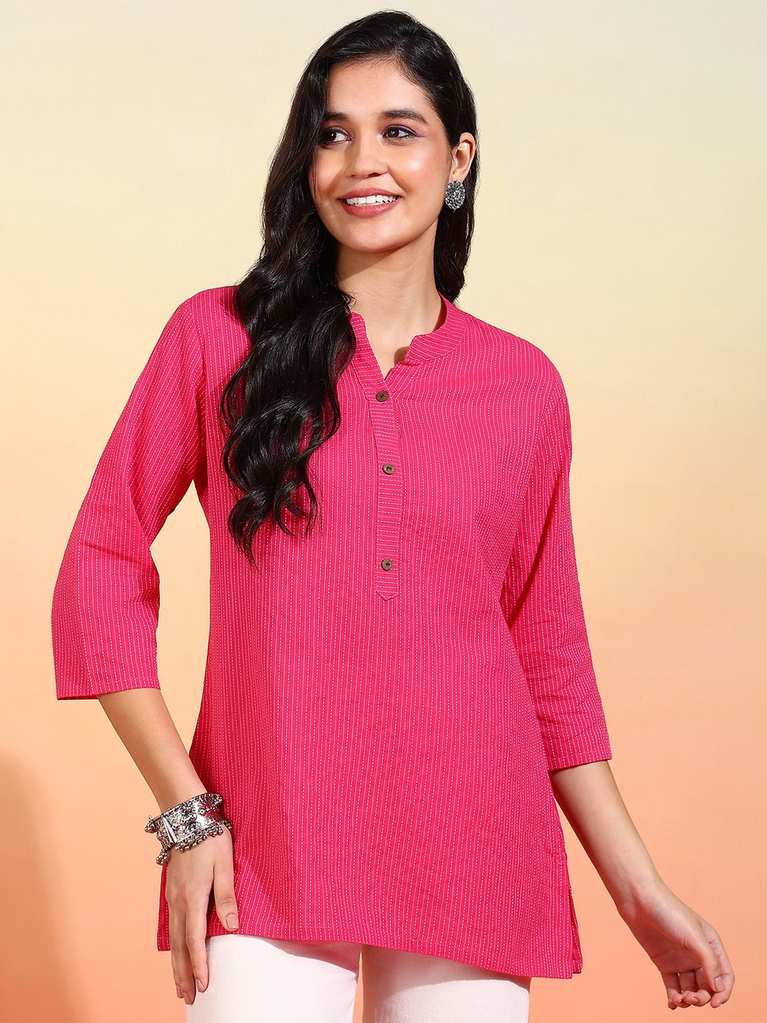 

Label Ceres Mandarin Collar Cotton Top, Pink