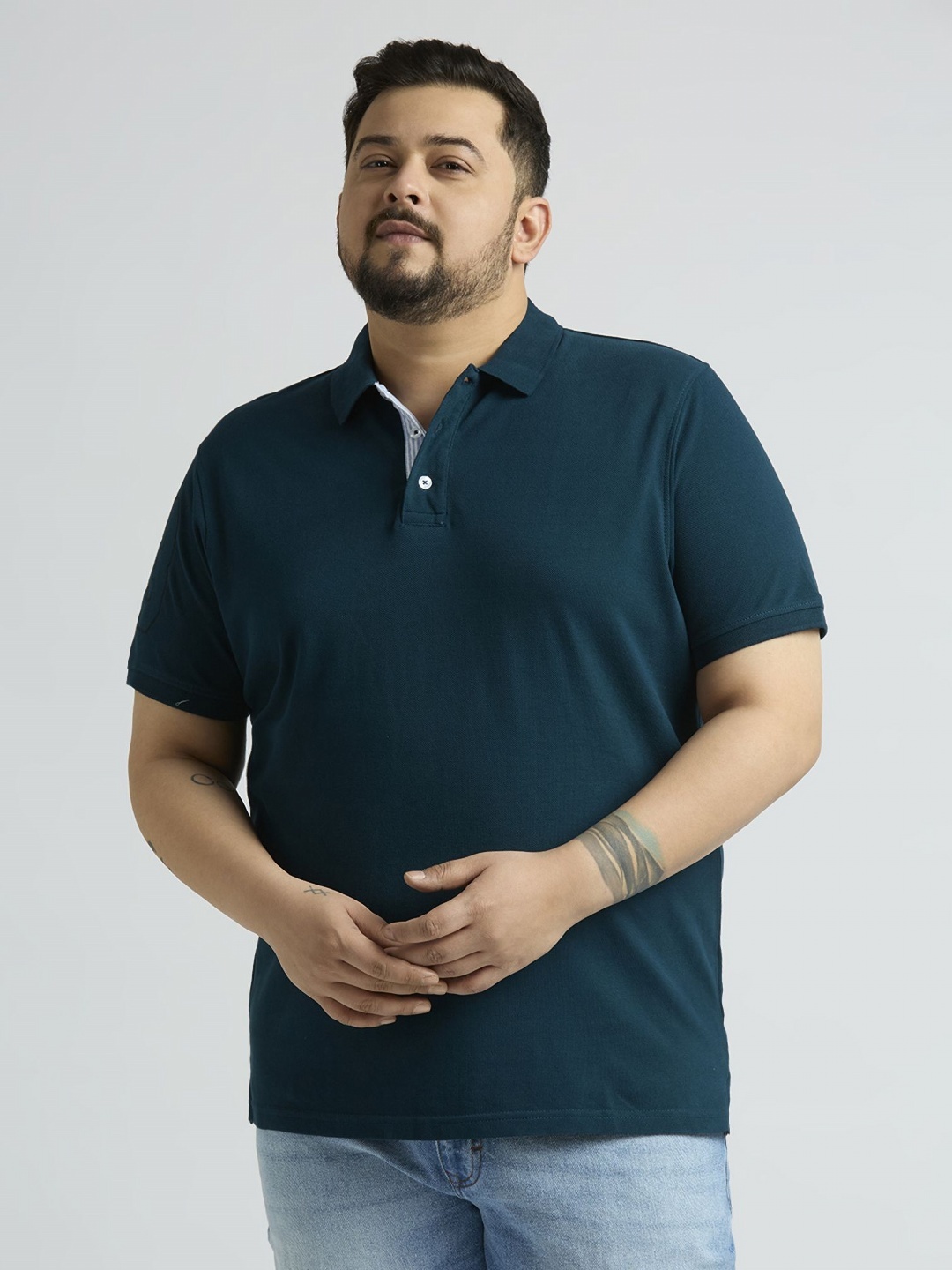 

Sizeupp Men Plus Size Solid Polo Collar Cotton T-shirt, Teal