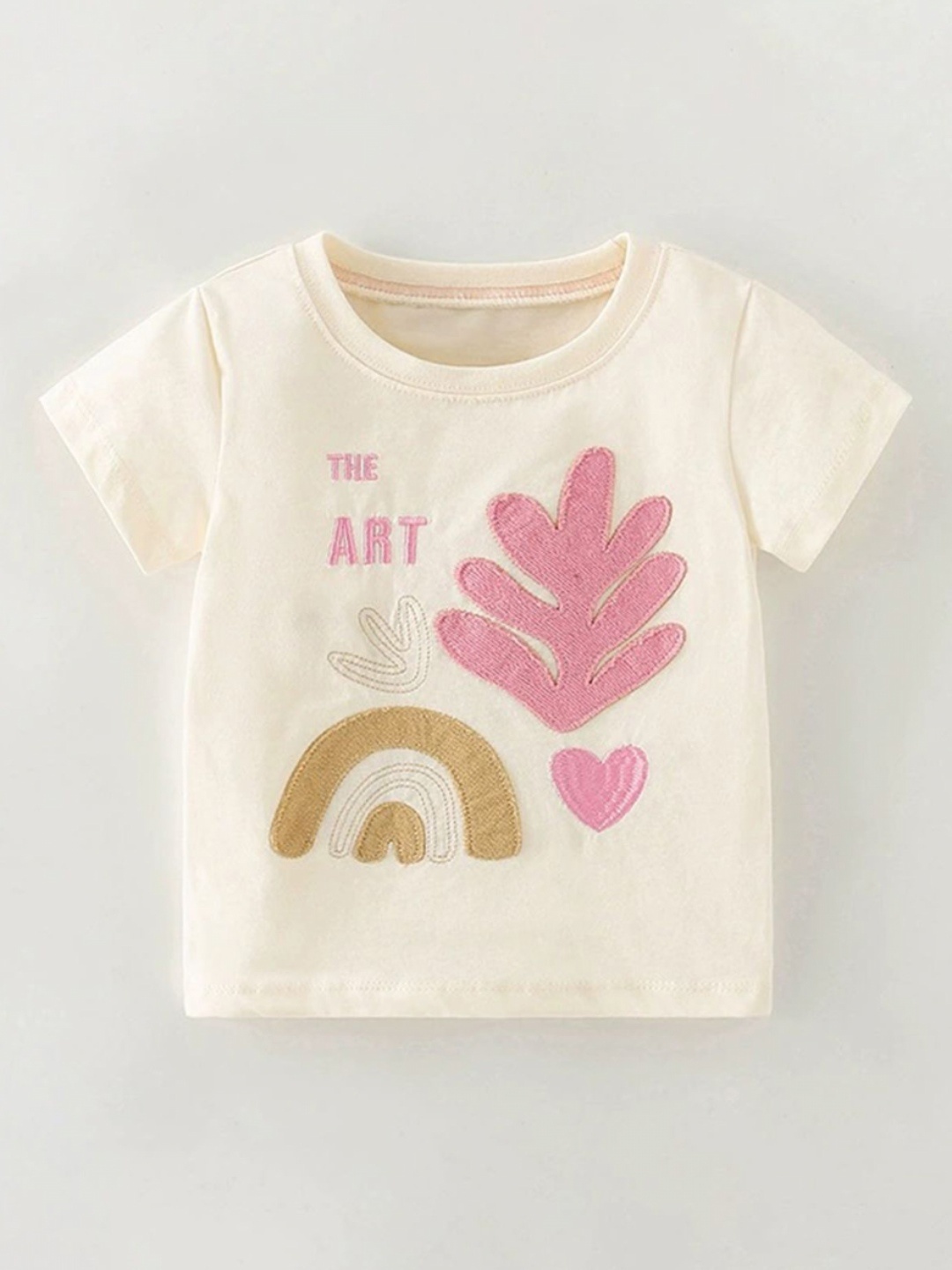 

LULU & SKY Girls Printed Tropical Raw Edge T-shirt, Beige