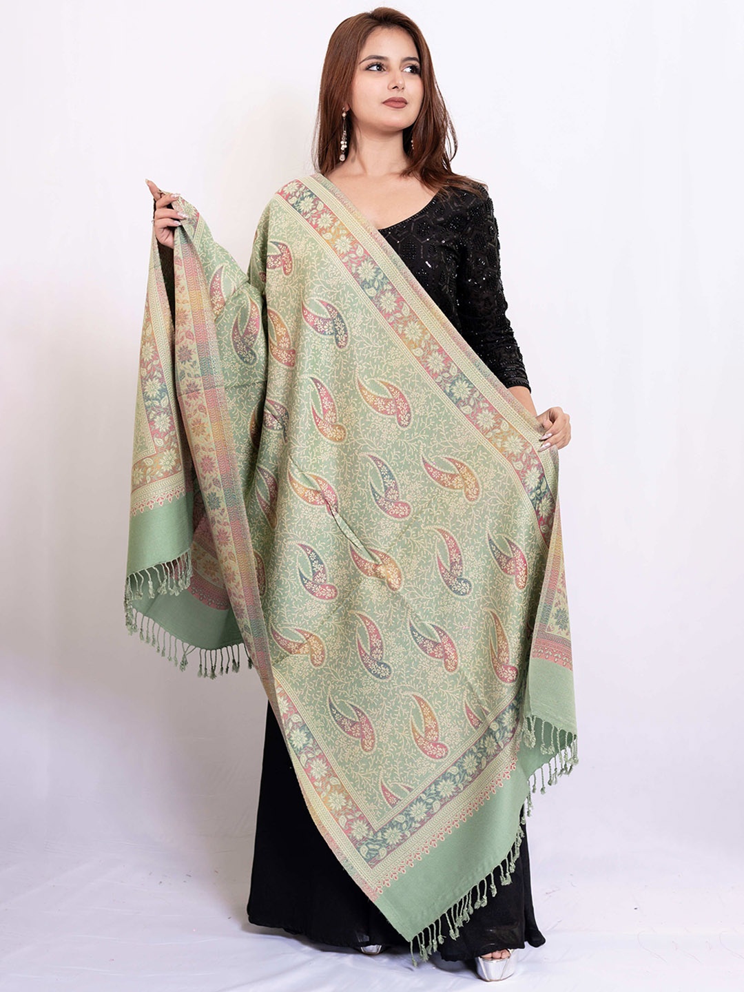 

PASHGIRI Women Ethnic Motifs Embroidered Shawl, Green