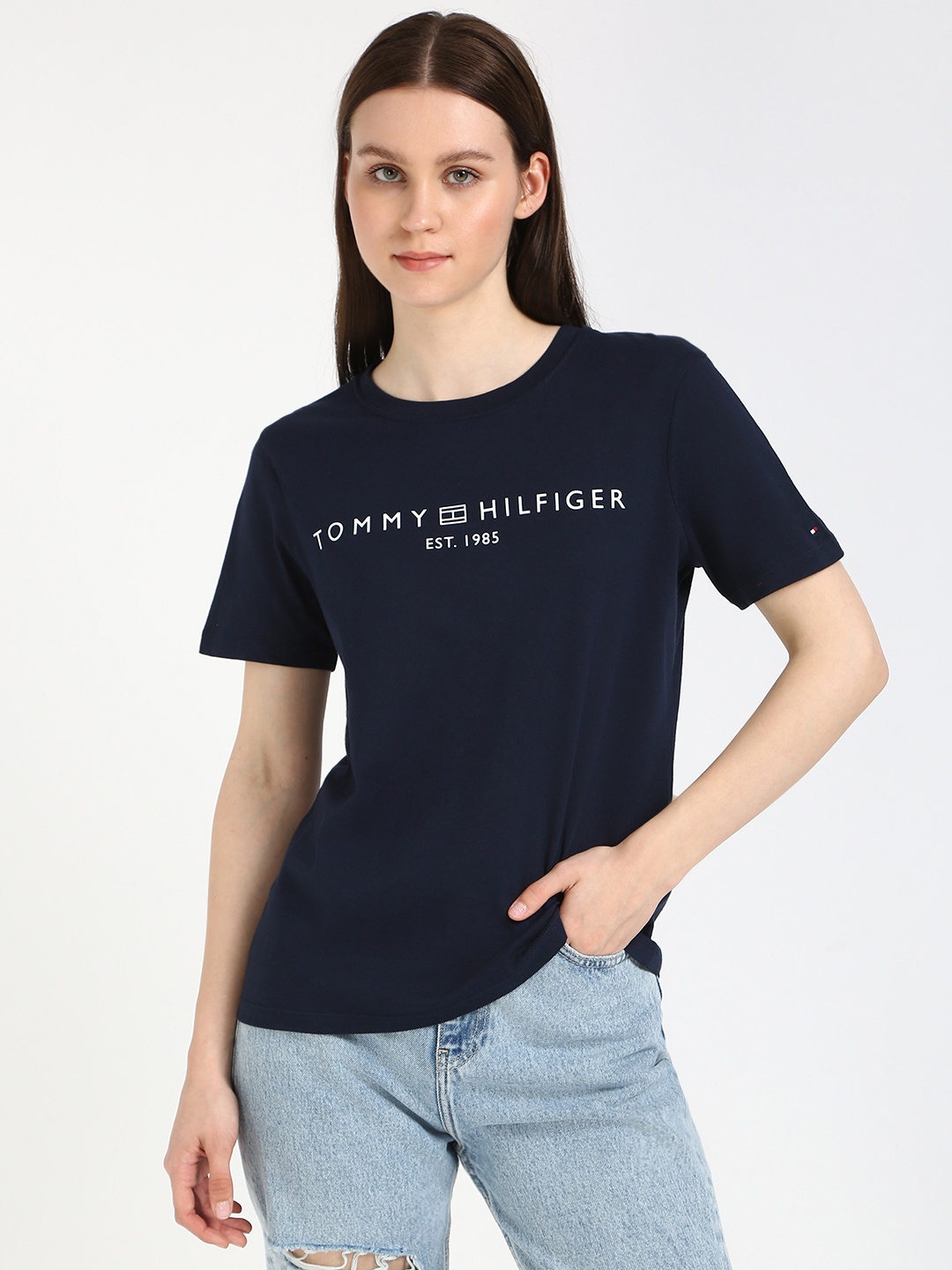 

Tommy Hilfiger Women Typography T-shirt, Blue