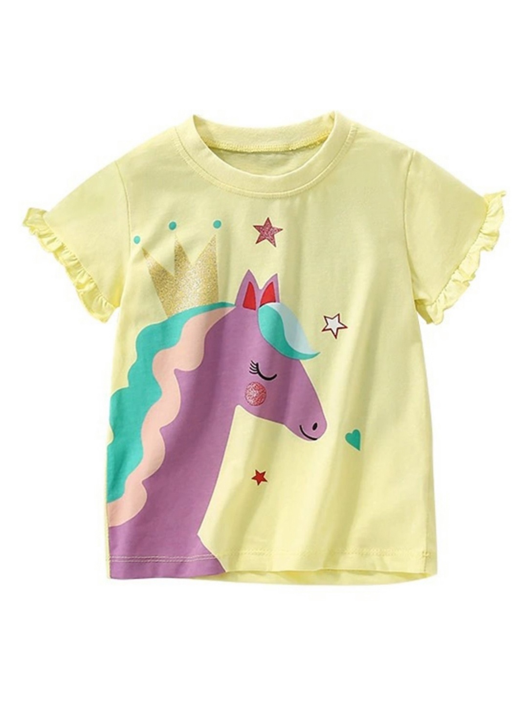 

LULU & SKY Girls Printed Extended Sleeves Applique T-shirt, Yellow