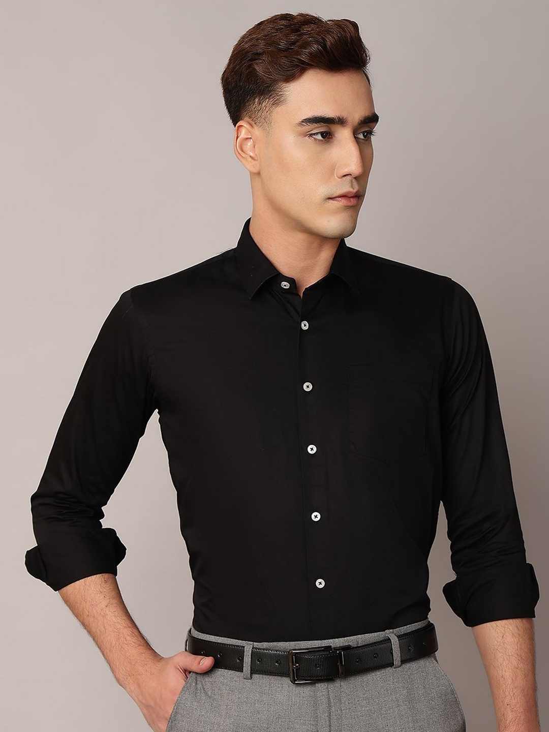 

TQS Men Opaque Formal Shirt, Black