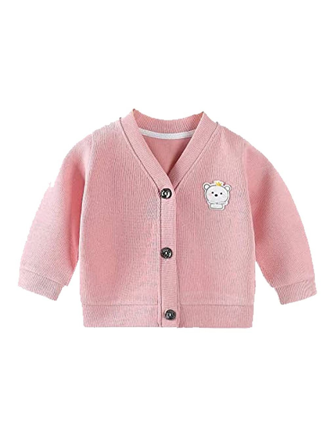 

MOMISY Kids Cotton V Neck Applique Cardigan, Pink