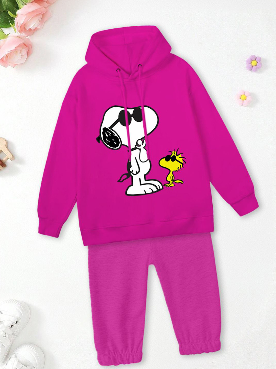 

FOREVER FRIDAY Girls Printed Hooded Pure Cotton Sweatshirt With Joggers, Pink