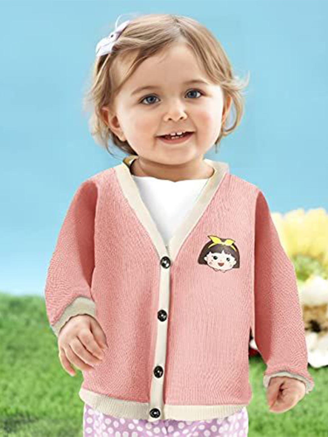 

MOMISY Kids Pack Of 2 Cotton V-Neck Cardigan, Pink