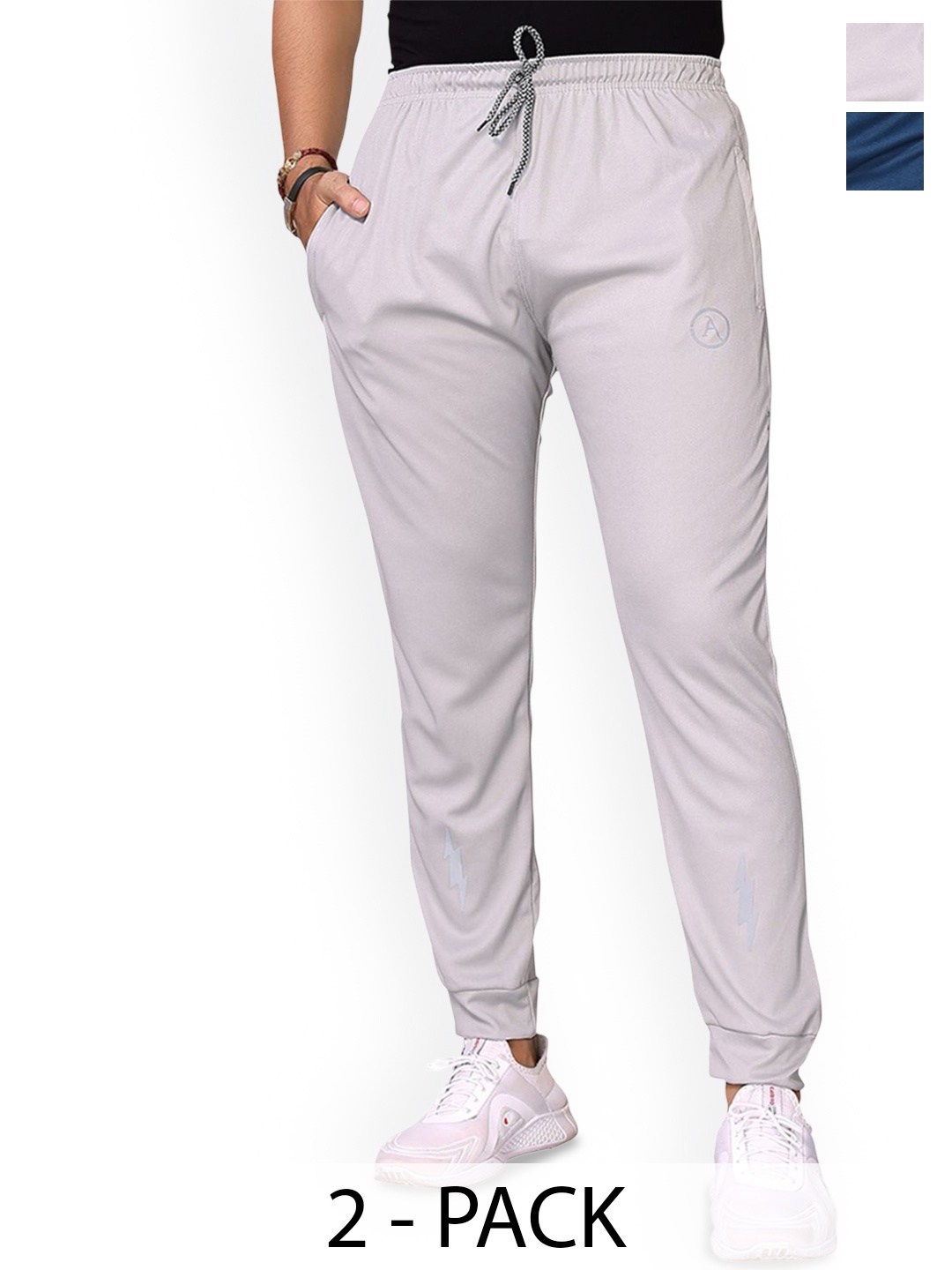 

Moda Rapido Men Pack Of 2 Mid Rise Joggers Slim Fit Track Pants, Blue