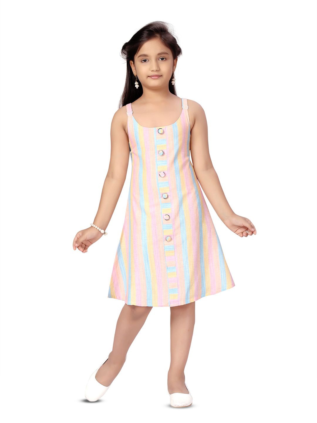 

YK Girls Striped A-Line Dress, Multi