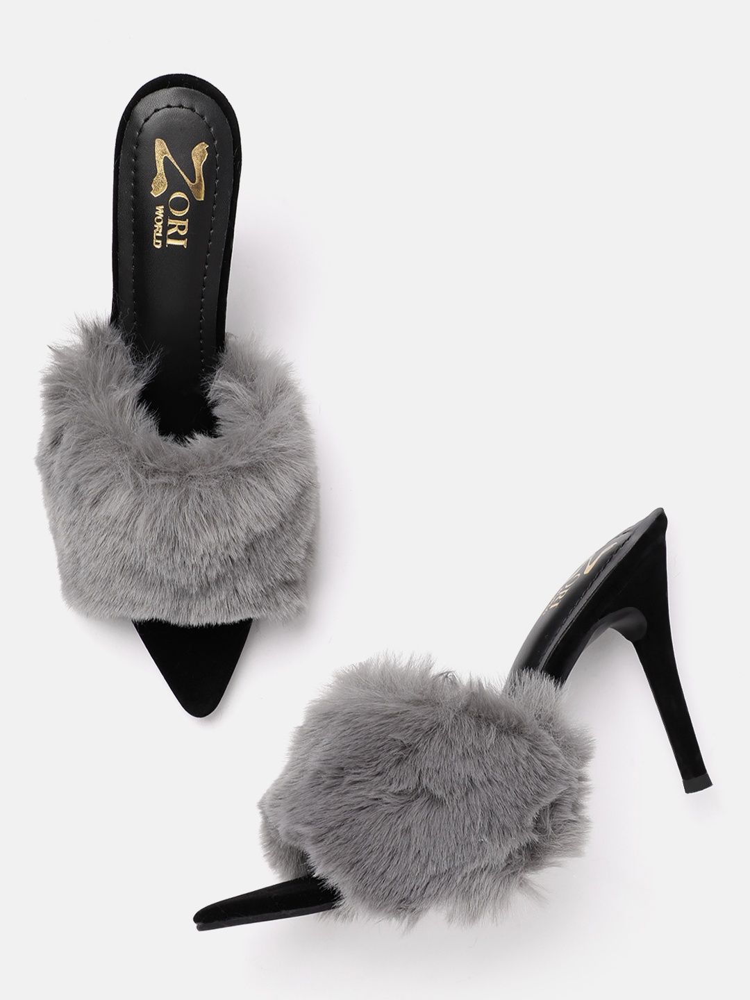 

ZORI WORLD Party Stiletto Pumps with Fur Detail, Grey