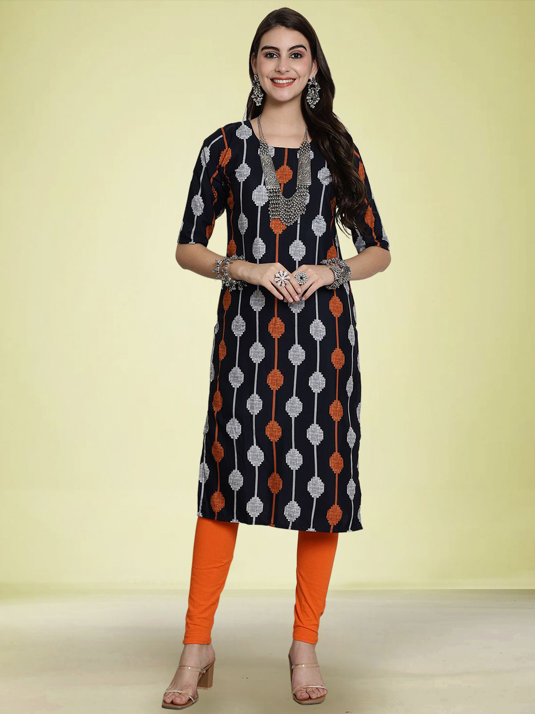 

Moda Rapido Women Floral Printed Round Neck Straight Kurta, Black