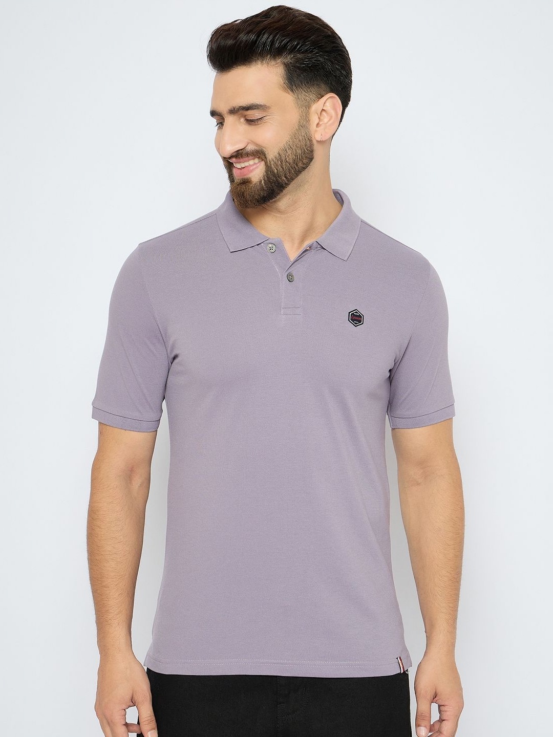 

AXMANN Men Solid Polo Collar Cotton T-shirt, Lavender