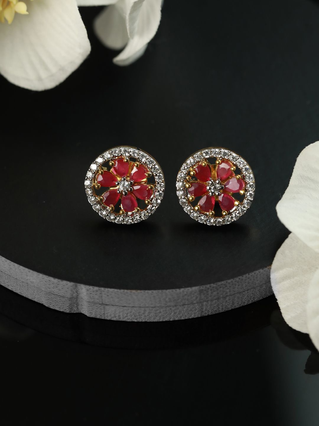 

Priyaasi Gold-Plated Faux Ruby Studded Contemporary Studs, Red